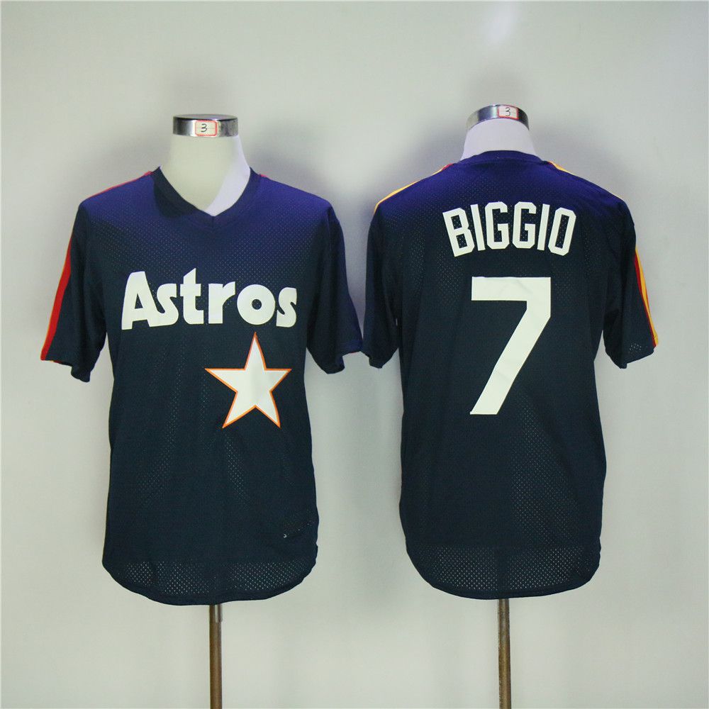 Men Houston Astros #7 Biggio Blue Throwback MLB Jerseys